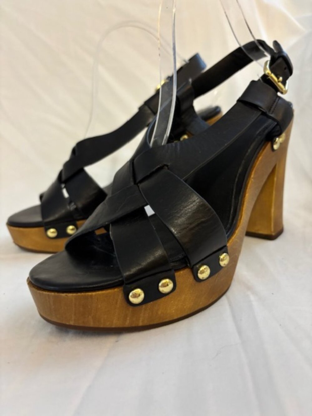 Coach Adessa Black Leather Slingback Studded Platform Sandal Size 10B